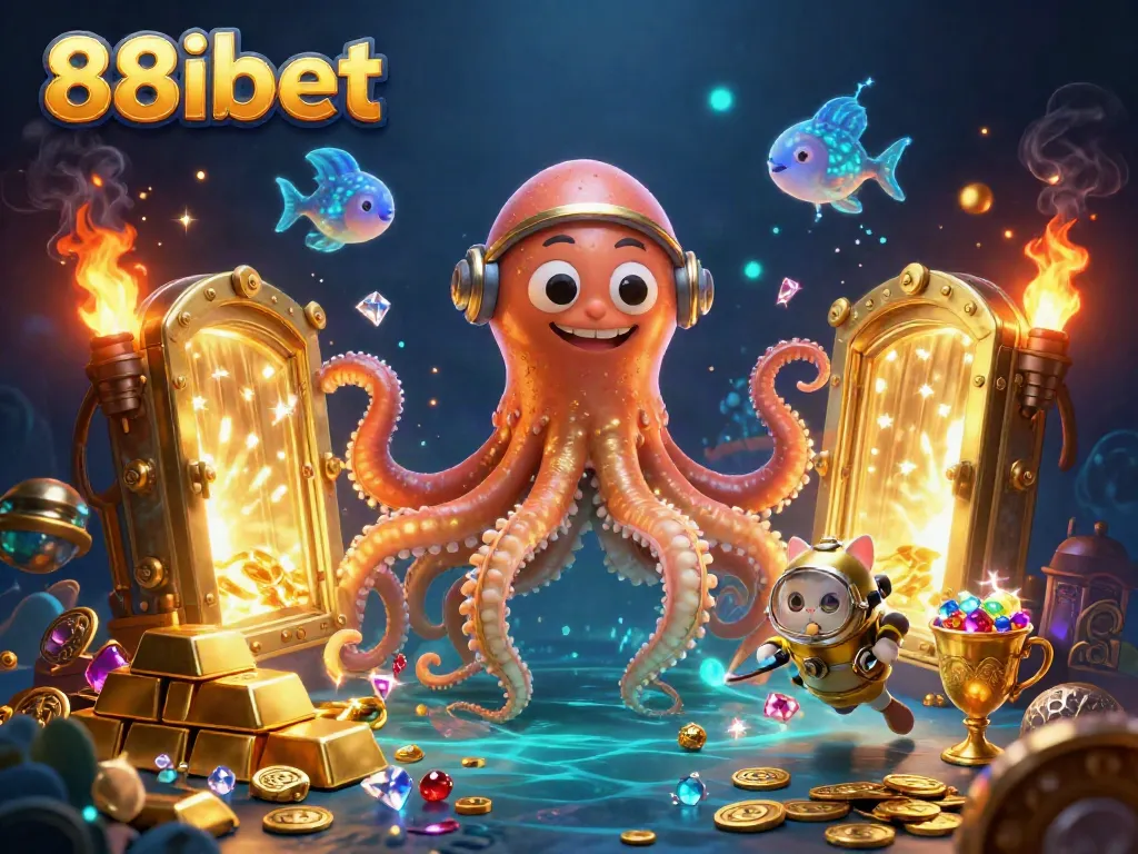 Experience thrilling gaming with the mighty 88ibet kraken and treasure-filled scene.